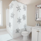 Zilveren Glitter Winter Sneeuwvlokken op Wit Douchegordijn (In situ)