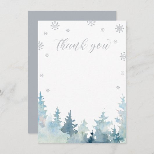 Zilveren Glitter Winter Wonderland Dank je kaart (Voorkant / Achterkant)