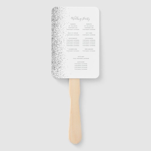 Zilveren Glitter Wit Huwelijksprogramma Handwaaier (Achterkant)
