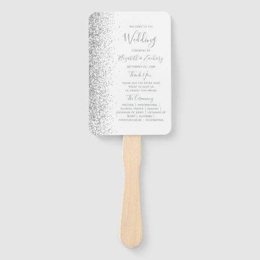 Zilveren Glitter Wit Huwelijksprogramma Handwaaier (Voorkant)