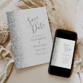 Zilveren Glitter Wit Save the Date Aankondiging
