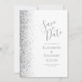 Zilveren Glitter Wit Save the Date Aankondiging (Voorkant)