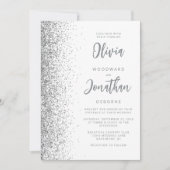 Zilveren Glitter Wit Script QR Code Wedding Kaart (Voorkant)