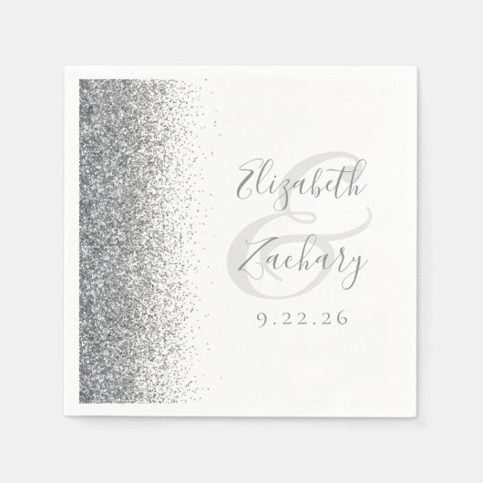 Zilveren Glitter Witte Bruiloft Servetten (Voorkant)
