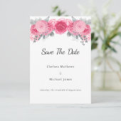 Zilveren glitter witte roze flora Save The Date (Staand voorkant)