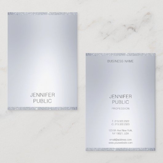 Zilveren Glitter zien er modern minimalistisch pro Visitekaartje (Voorkant / Achterkant)