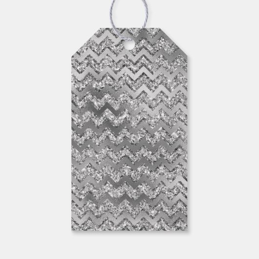 Zilveren Glitter Zigzag Stripes Kerstmis Cadeaulabel (Achterkant)