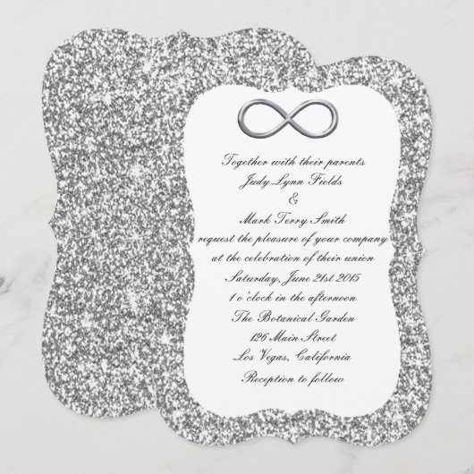 Zilveren Glitter Zilver Infinity bruiloft uitnodig Kaart (Voorkant / Achterkant)