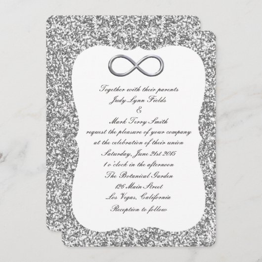 Zilveren Glitter Zilver Infinity bruiloft uitnodig Kaart (Voorkant / Achterkant)