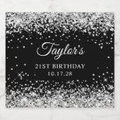 Zilveren Glitter Zwart 21e Verjaardag Bier Etiket (Enkel label)