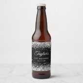 Zilveren Glitter Zwart 21e Verjaardag Bier Etiket (Voorkant)