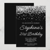 Zilveren Glitter Zwart 21e Verjaardag Kaart (Voorkant / Achterkant)