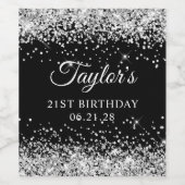 Zilveren Glitter Zwart 21e Verjaardag Wijn Etiket (Enkel label)