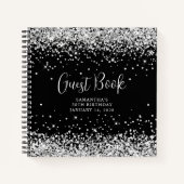 Zilveren Glitter Zwart 50e Verjaardag Gast Notitieboek (Voorkant)