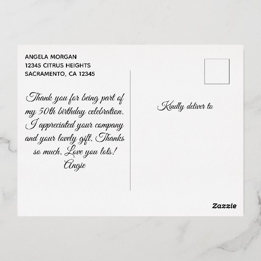 Zilveren Glitter Zwart 50ste Verjaardag Bedankt Folie Uitnodiging Briefkaart (Achterkant)