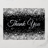 Zilveren Glitter Zwart 50ste Verjaardag Bedankt Folie Uitnodiging Briefkaart (Voorkant)