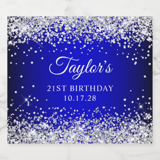 Zilveren Glitter Zwart Blauw Ombre 21e Verjaardag Bier Etiket (Enkel label)