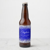 Zilveren Glitter Zwart Blauw Ombre 21e Verjaardag Bier Etiket (Voorkant)