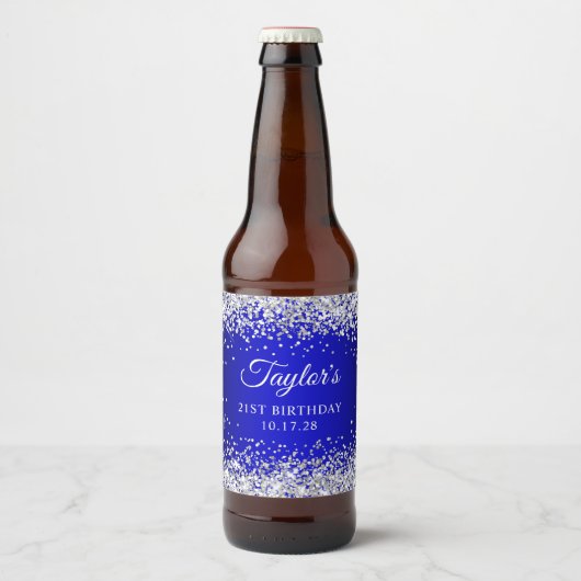 Zilveren Glitter Zwart Blauw Ombre 21e Verjaardag Bier Etiket (Voorkant)