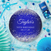 Zilveren Glitter Zwart Blauw Ombre 30e Verjaardag Papieren Bordje (Feest)