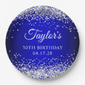 Zilveren Glitter Zwart Blauw Ombre 30e Verjaardag Papieren Bordje (Voorkant)