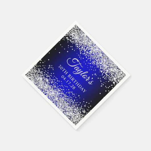 Zilveren Glitter Zwart Blauw Ombre 30e Verjaardag Servet (Hoek)