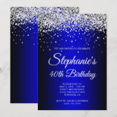 Zilveren Glitter Zwart Blauw Ombre 40e Verjaardag Kaart (Voorkant / Achterkant)