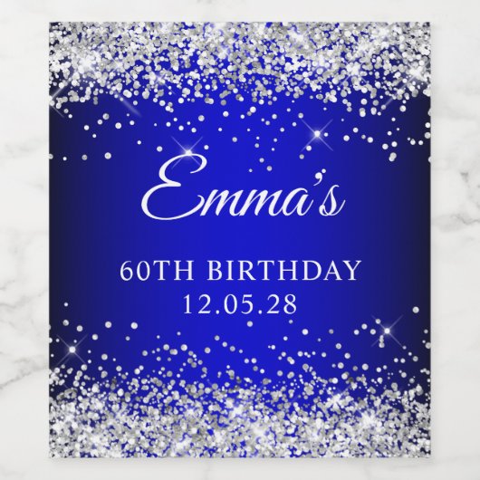 Zilveren Glitter Zwart Blauw Ombre 60e Verjaardag Wijn Etiket (Enkel label)