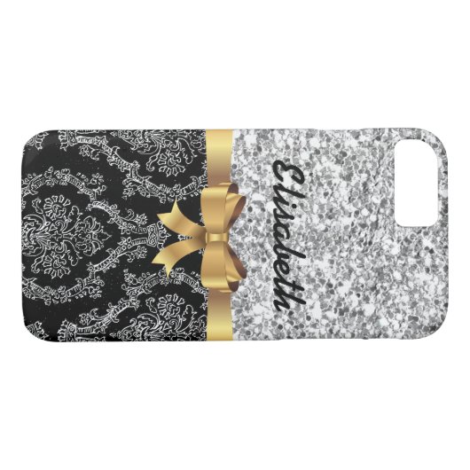 ZILVEREN GLITTER ZWART DAMASKUS GOUDEN BOOG MONOGR Case-Mate iPhone CASE (Achterkant (Horizontaal))