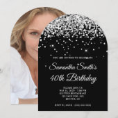 Zilveren Glitter Zwart Foto 40e Verjaardag Kaart (Voorkant / Achterkant)