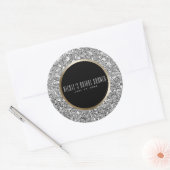 Zilveren Glitter & Zwart Goud Elegant Bruiloft Fav Ronde Sticker (Envelop)