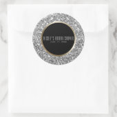 Zilveren Glitter & Zwart Goud Elegant Bruiloft Fav Ronde Sticker (Tas)