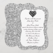 Zilveren Glitter Zwart Hart Bruiloft Uitnodiging (Voorkant / Achterkant)