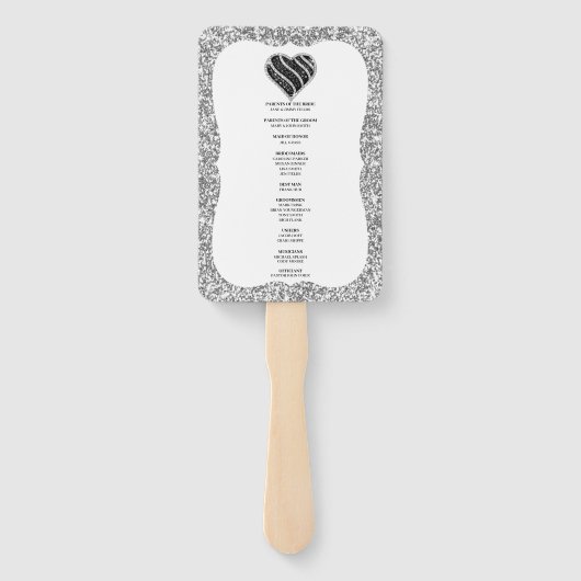 Zilveren Glitter Zwart Hart Trouwprogramma Fans Handwaaier (Achterkant)