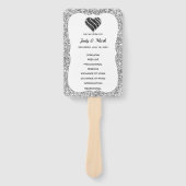 Zilveren Glitter Zwart Hart Trouwprogramma Fans Handwaaier (Voorkant)