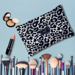Zilveren Glitter Zwart Leopard Print Monogrammed Etui