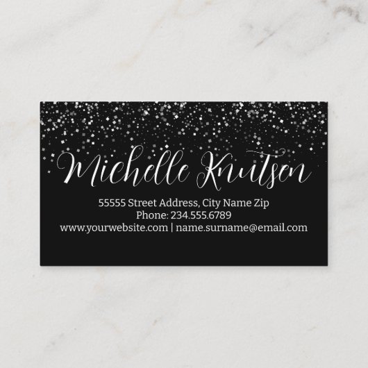 Zilveren Glitter Zwart Make-up Artiest Haarsalon Visitekaartje (Achterkant)