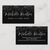 Zilveren Glitter Zwart Make-up Artiest Haarsalon Visitekaartje (Voorkant / Achterkant)
