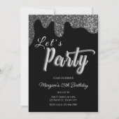 Zilveren Glitter Zwart Meisje Verjaardagsfeest Kaart (Voorkant)