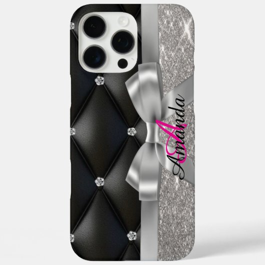 Zilveren glitter zwart monogram Case-Mate iPhone case (Achterkant)