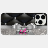 Zilveren glitter zwart monogram Case-Mate iPhone case (Achterkant (horizontaal))