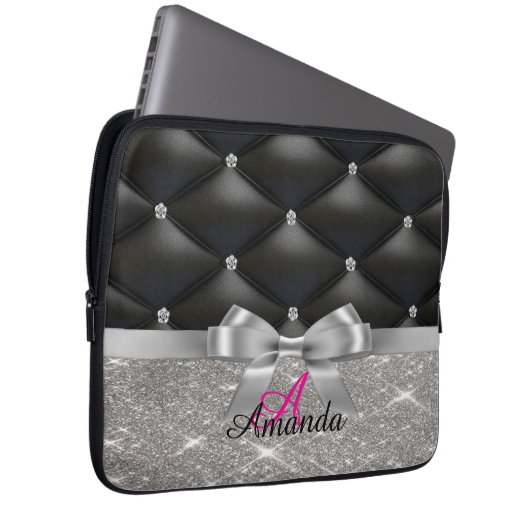 Zilveren glitter zwart monogram elektronica Tas (Voorkant Rechts)