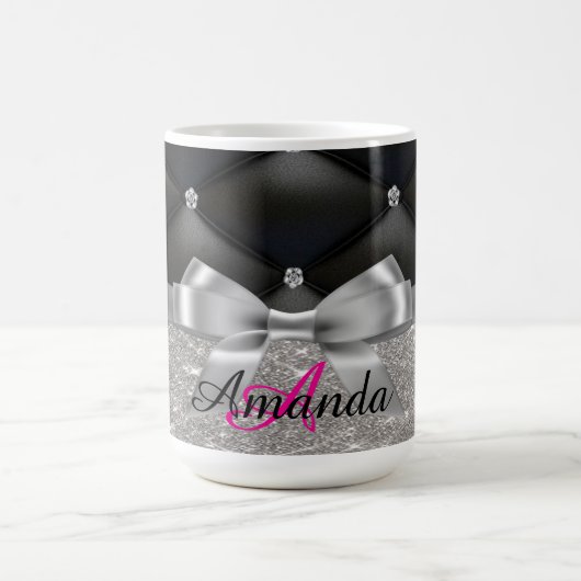 Zilveren glitter zwart monogram elektronica Tas Koffiemok (Center)