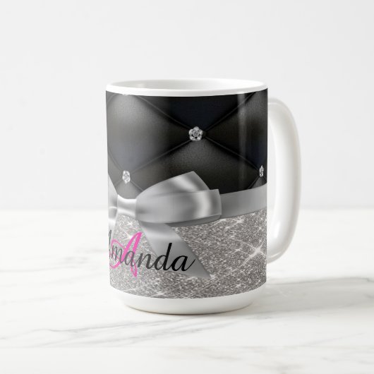 Zilveren glitter zwart monogram elektronica Tas Koffiemok (Voorkant rechts)