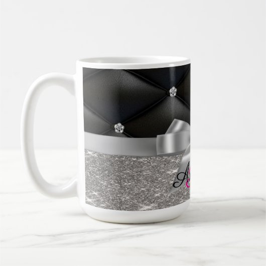 Zilveren glitter zwart monogram elektronica Tas Koffiemok (Links)