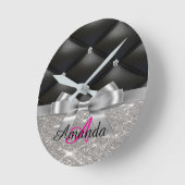 Zilveren glitter zwart monogram elektronica Tas Ronde Klok (Hoek)