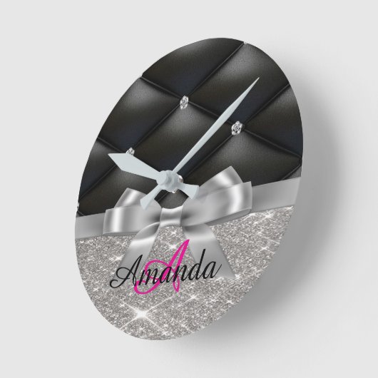 Zilveren glitter zwart monogram elektronica Tas Ronde Klok (Hoek)