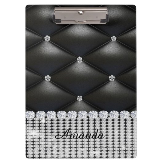 Zilveren glitter zwart monogram klembord (Voorkant)