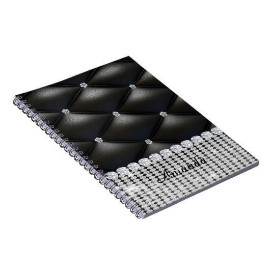 Zilveren glitter zwart monogram notitieboek (Rechterzijde)