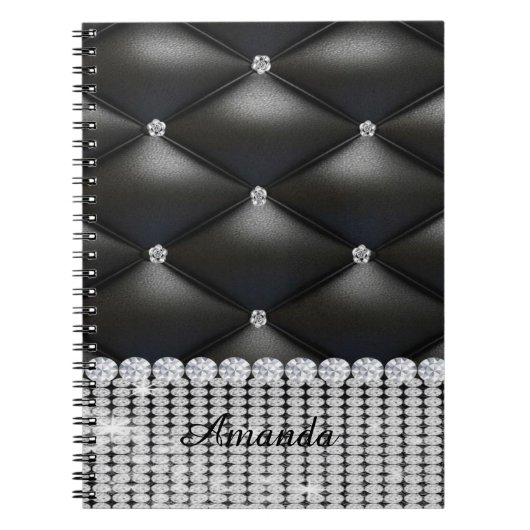 Zilveren glitter zwart monogram notitieboek (Voorkant)